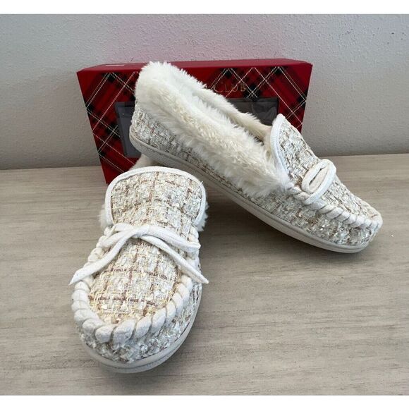 Charter Club Dorenda Women Sz 11M Moccasin Slippers White Boucle Fur Shoes NWB - Picture 9 of 9